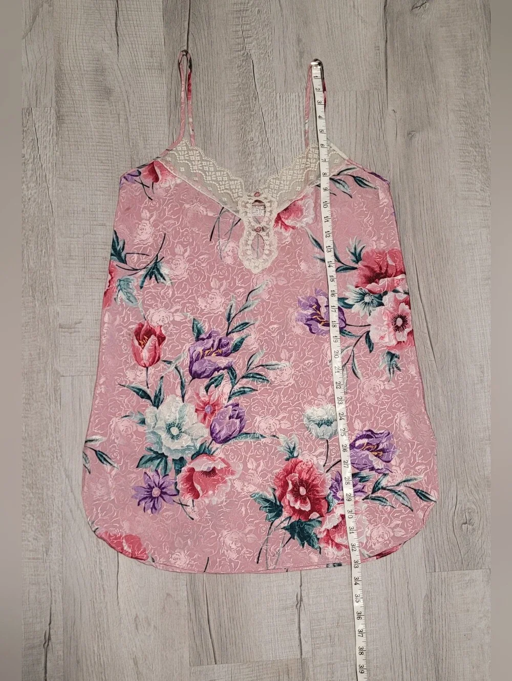 90s Vintage Angelique Pink Floral Jacquard Nightie Size Medium - Picture 9 of 11